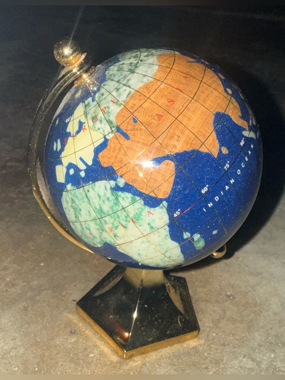 Decorative Blue Lapis 5.5” Desktop Globe on Brass Stand